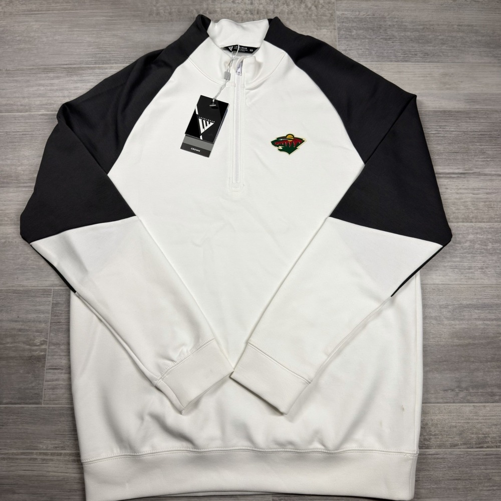 $160 Minnesota Wild NHL Levelwear Men's Medium 1/4 Zip Pullover Sweater White